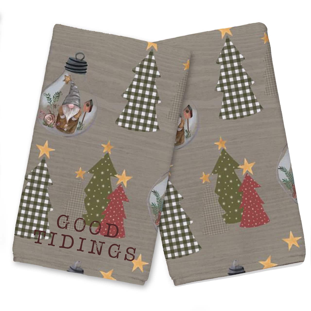 Good Tidings Gray Tree & Globe Pattern Tea Towel Set